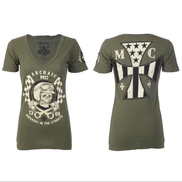 Affliction Tops - Archaic by Affliction Women's T-shirt Hot Piston Biker Tattoo